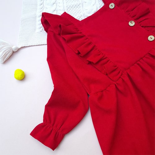 خرید پیراهن مخمل کبریتی قرمز بچه گانه پردیس از نورونیک