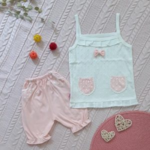 خرید رکابی و شورت دخترانه نوزادی پردیس طرح شکوفه سفید نورونیک