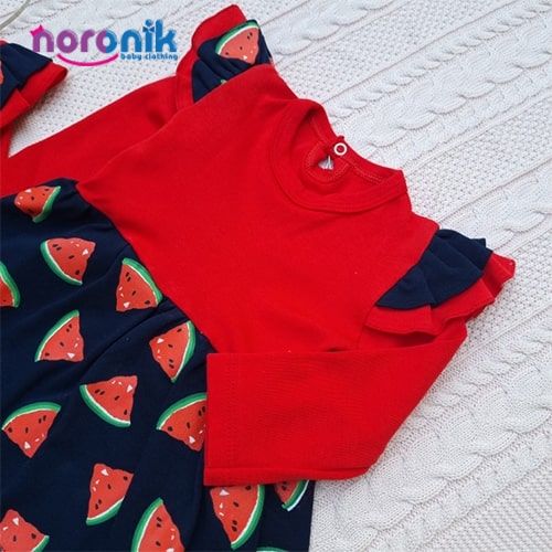 خرید و قیمت پیراهن دخترانه نوزادی طرح هندوانه ای بومرنگ تا 2 سال از نورونیک